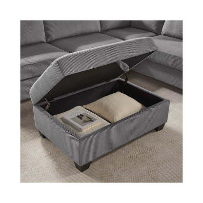 Rowan 107"W Dark Gray Corduroy Fabric Sectional Sofa with Right Facing Chaise