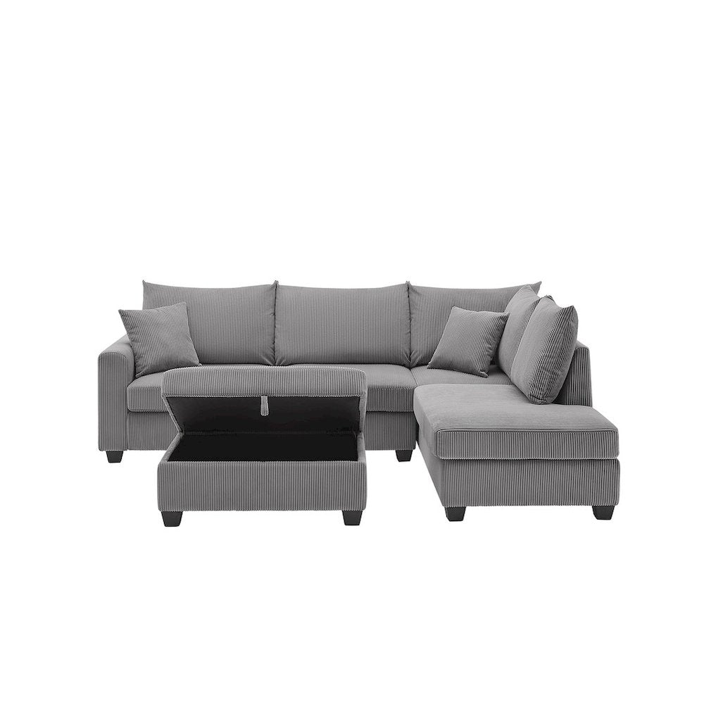 Rowan 107"W Dark Gray Corduroy Fabric Sectional Sofa with Right Facing Chaise