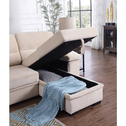 Kipling Beige Woven Fabric Reversible Sleeper Sectional Sofa Chaise