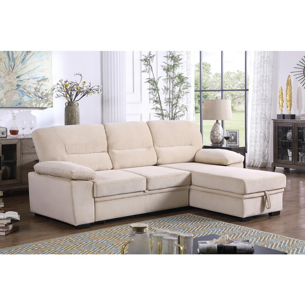 Kipling Beige Woven Fabric Reversible Sleeper Sectional Sofa Chaise