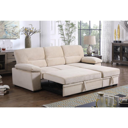 Kipling Beige Woven Fabric Reversible Sleeper Sectional Sofa Chaise