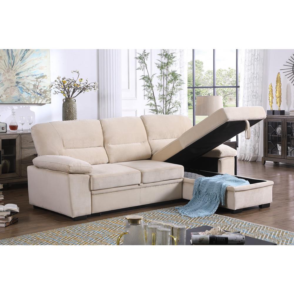 Kipling Beige Woven Fabric Reversible Sleeper Sectional Sofa Chaise