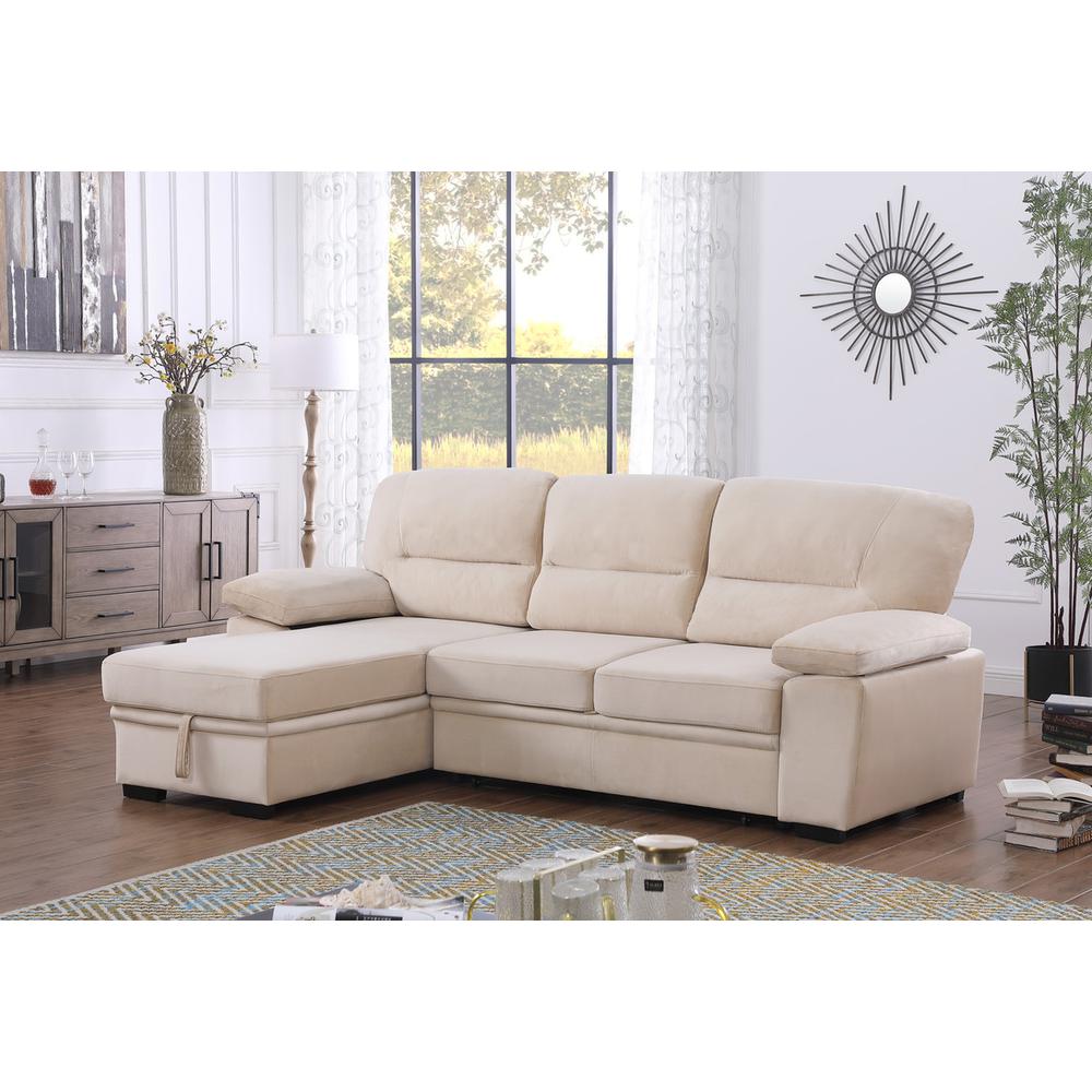 Kipling Beige Woven Fabric Reversible Sleeper Sectional Sofa Chaise