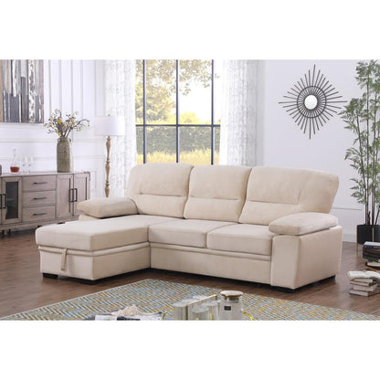 Kipling Beige Woven Fabric Reversible Sleeper Sectional Sofa Chaise