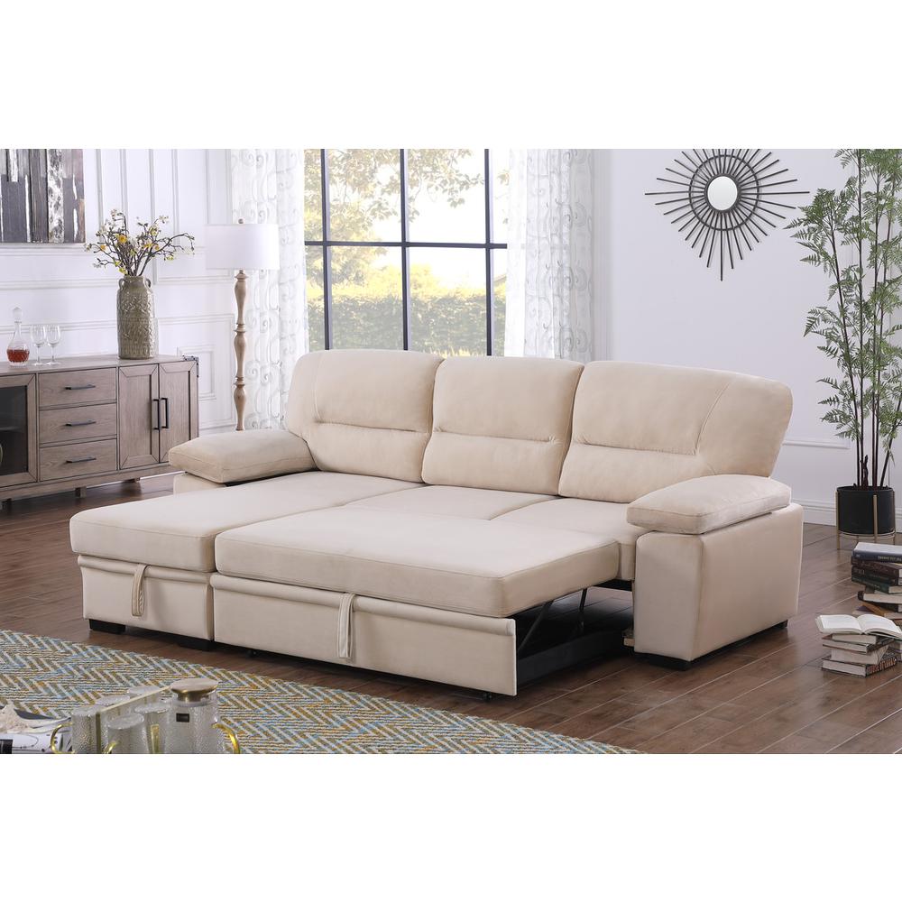 Kipling Beige Woven Fabric Reversible Sleeper Sectional Sofa Chaise