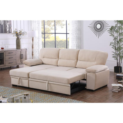 Kipling Beige Woven Fabric Reversible Sleeper Sectional Sofa Chaise