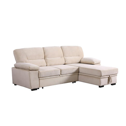 Kipling Beige Woven Fabric Reversible Sleeper Sectional Sofa Chaise