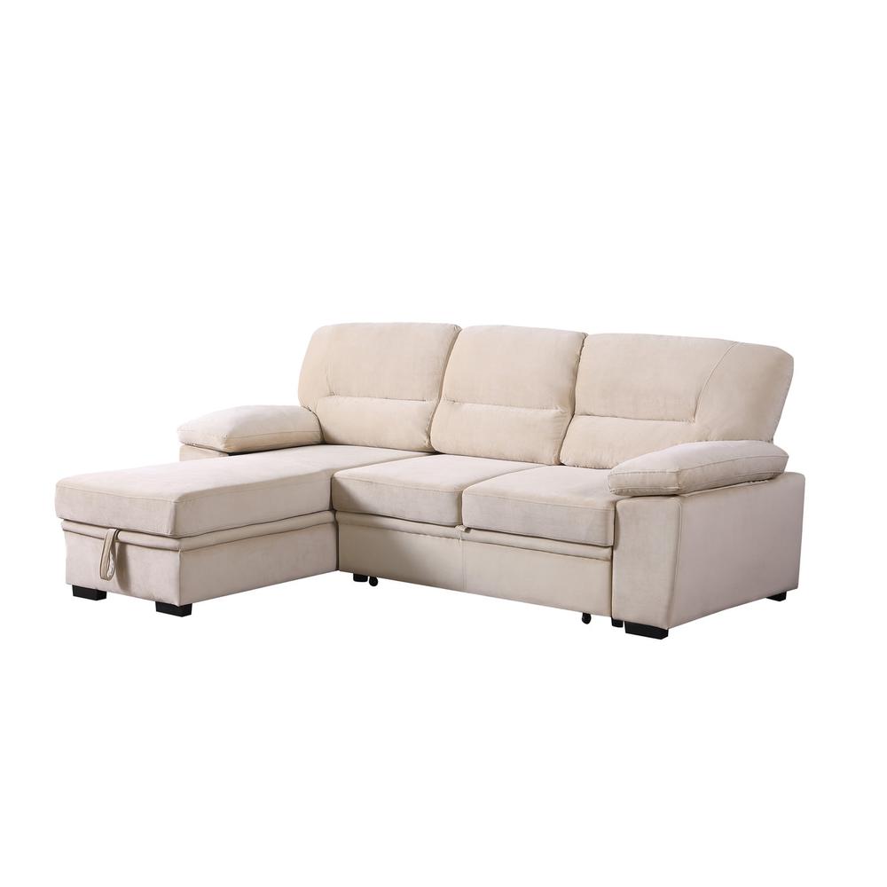 Kipling Beige Woven Fabric Reversible Sleeper Sectional Sofa Chaise