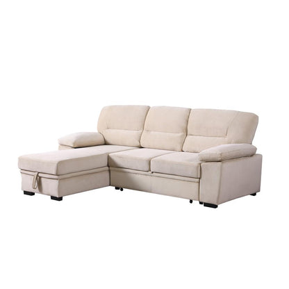 Kipling Beige Woven Fabric Reversible Sleeper Sectional Sofa Chaise