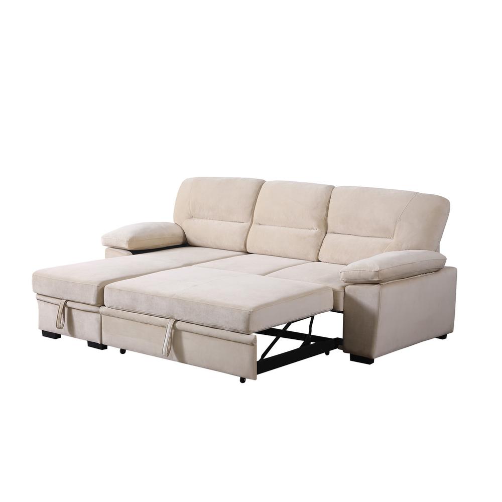 Kipling Beige Woven Fabric Reversible Sleeper Sectional Sofa Chaise