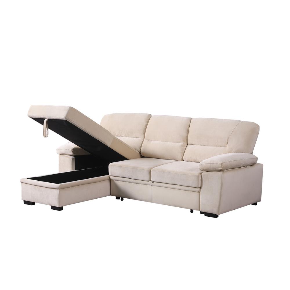 Kipling Beige Woven Fabric Reversible Sleeper Sectional Sofa Chaise