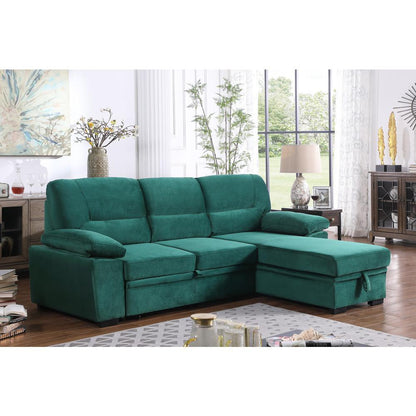 Kipling Green Woven Fabric Reversible Sleeper Sectional Sofa Chaise