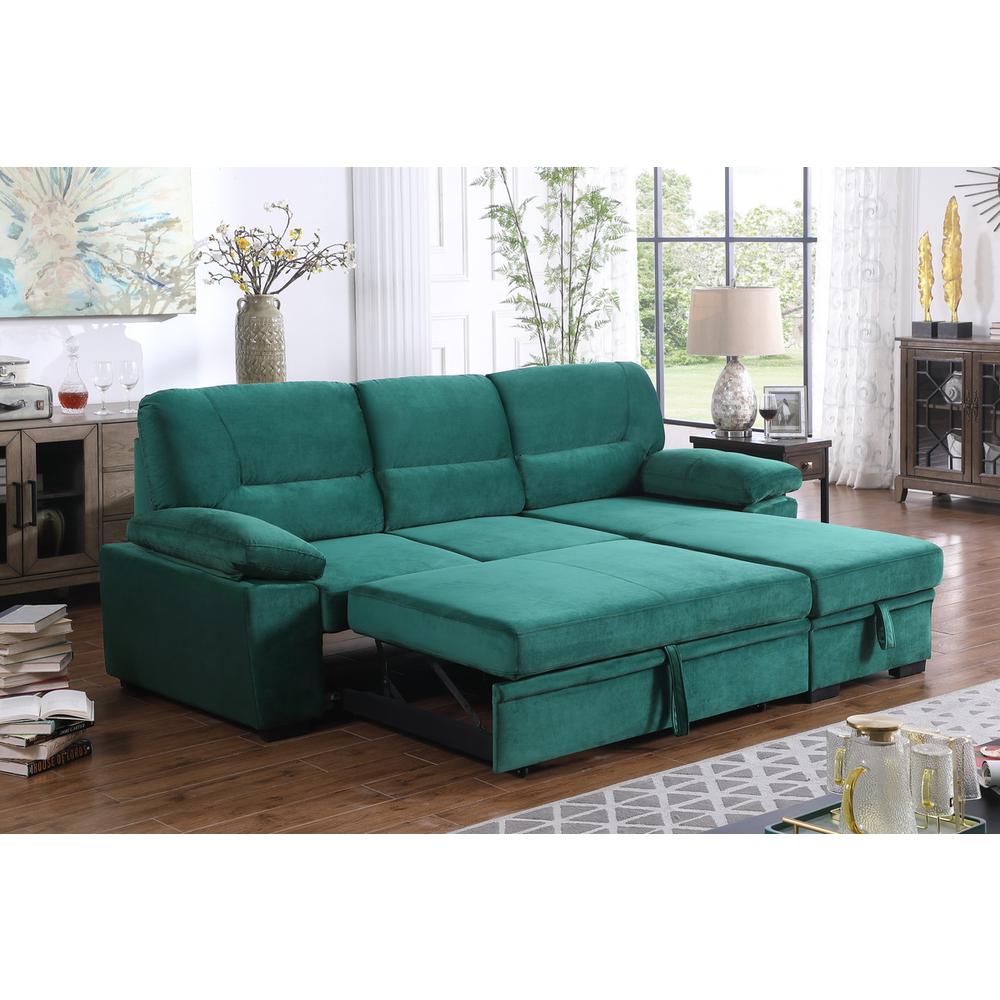 Kipling Green Woven Fabric Reversible Sleeper Sectional Sofa Chaise