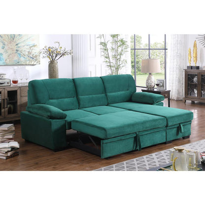 Kipling Green Woven Fabric Reversible Sleeper Sectional Sofa Chaise