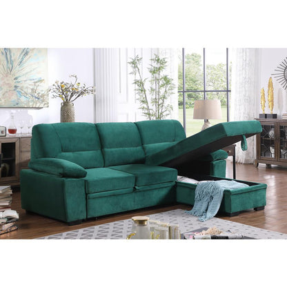 Kipling Green Woven Fabric Reversible Sleeper Sectional Sofa Chaise
