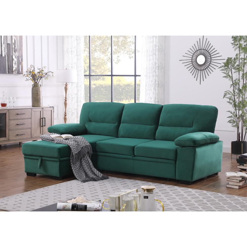 Kipling Green Woven Fabric Reversible Sleeper Sectional Sofa Chaise