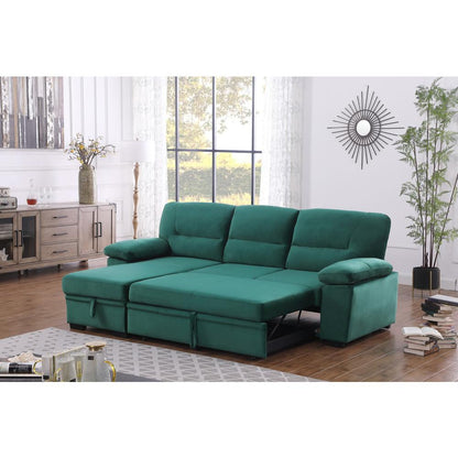 Kipling Green Woven Fabric Reversible Sleeper Sectional Sofa Chaise