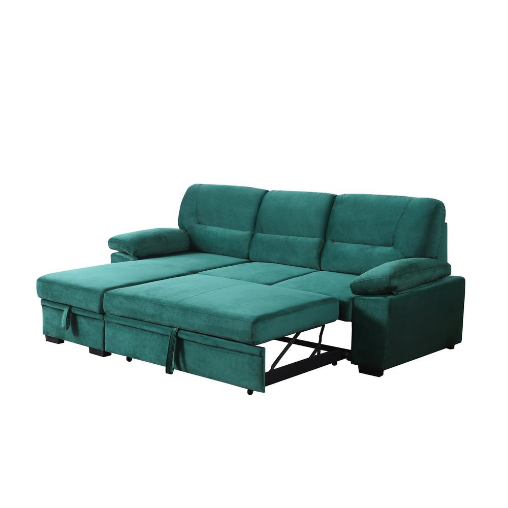 Kipling Green Woven Fabric Reversible Sleeper Sectional Sofa Chaise