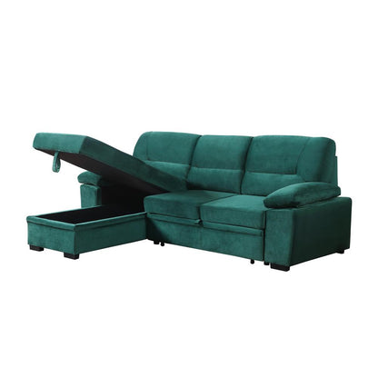 Kipling Green Woven Fabric Reversible Sleeper Sectional Sofa Chaise