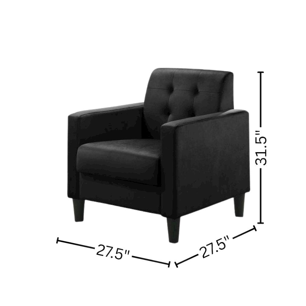 Accent Armchair, Black Velvet, Tufted Back