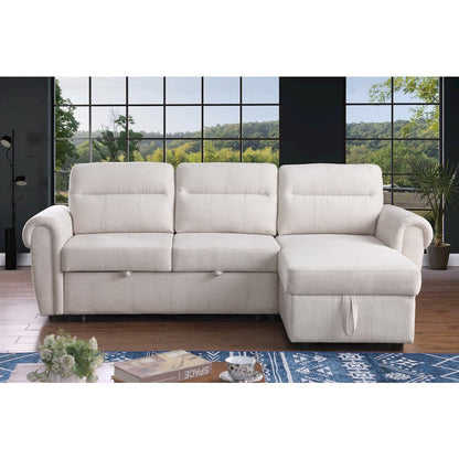 97"W Beige Chenille Reversible Sleeper Sectional Sofa Chaise with USB Charger