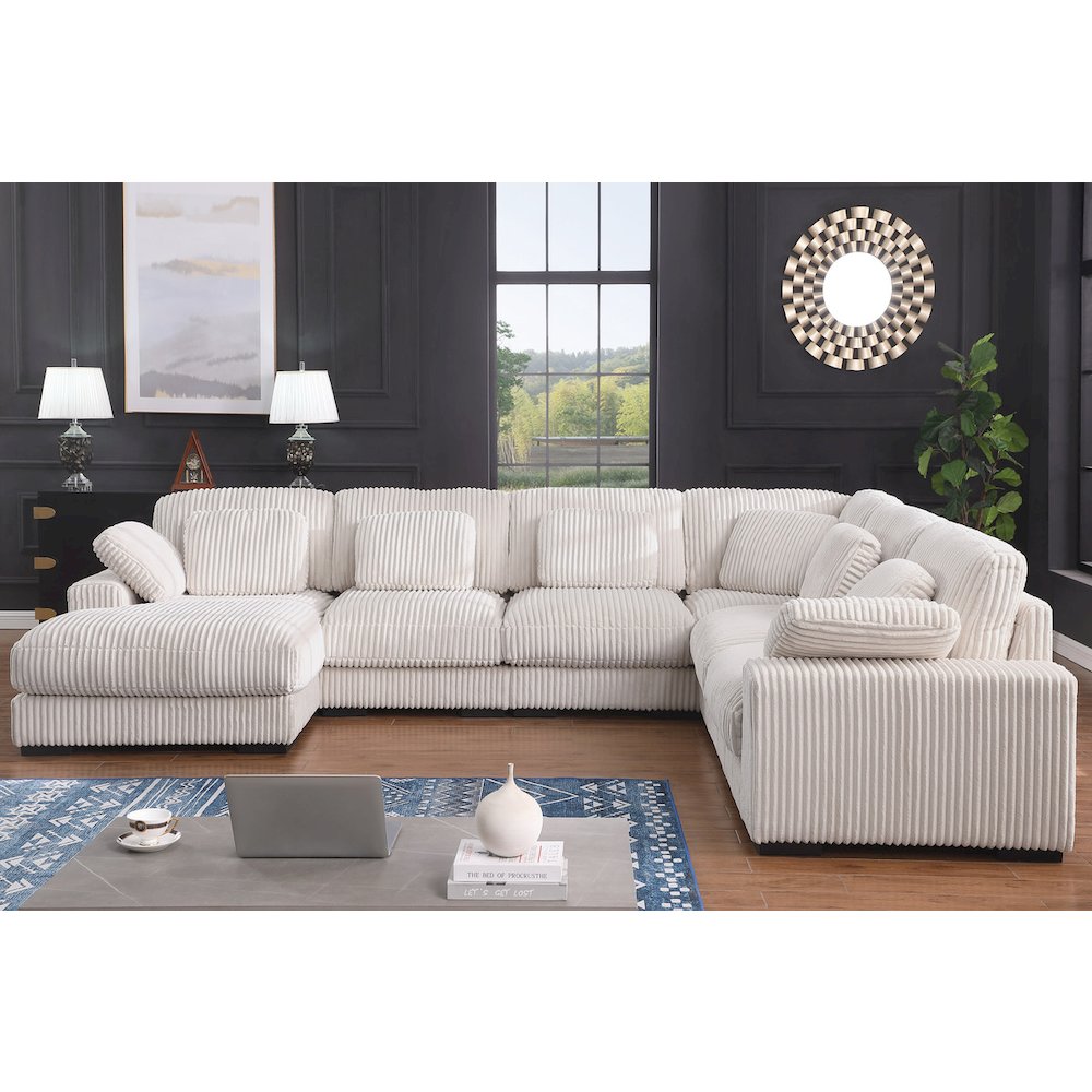 155.5"W Beige Corduroy Modular Corner Sectional Sofa with Left-Facing Chaise