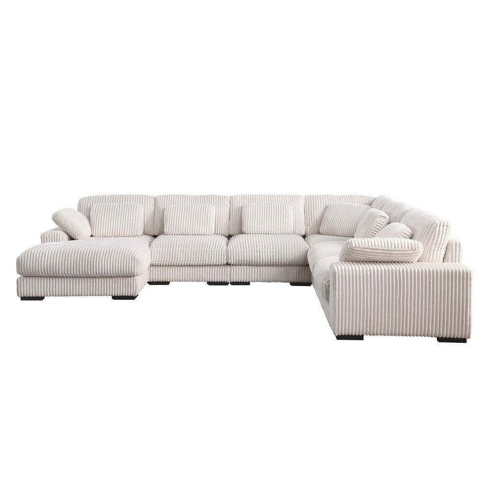 155.5"W Beige Corduroy Modular Corner Sectional Sofa with Left-Facing Chaise