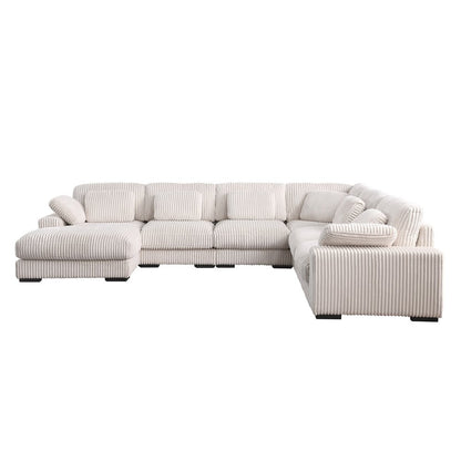 155.5"W Beige Corduroy Modular Corner Sectional Sofa with Left-Facing Chaise