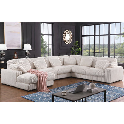 155.5"W Beige Corduroy Modular Corner Sectional Sofa with Left-Facing Chaise