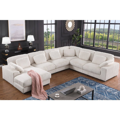 155.5"W Beige Corduroy Modular Corner Sectional Sofa with Left-Facing Chaise