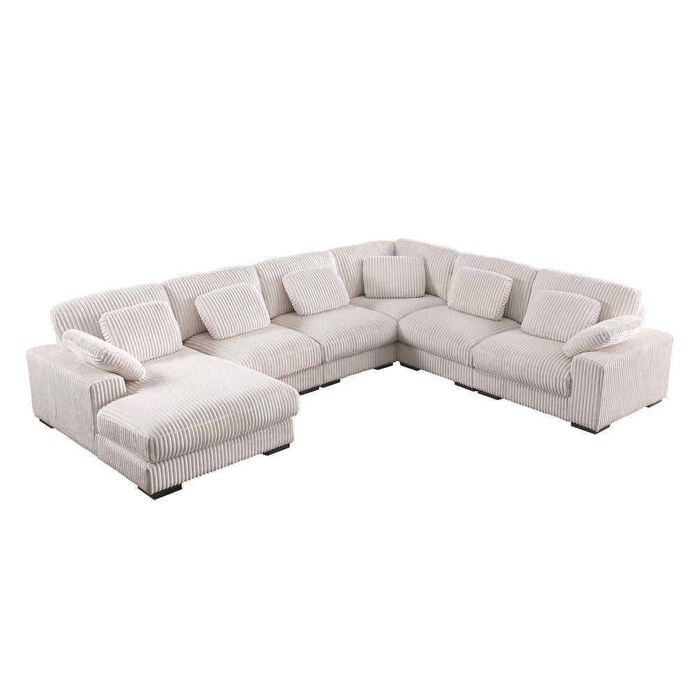 155.5"W Beige Corduroy Modular Corner Sectional Sofa with Left-Facing Chaise