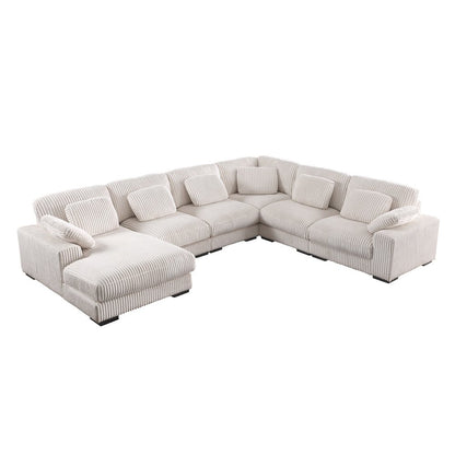 155.5"W Beige Corduroy Modular Corner Sectional Sofa with Left-Facing Chaise
