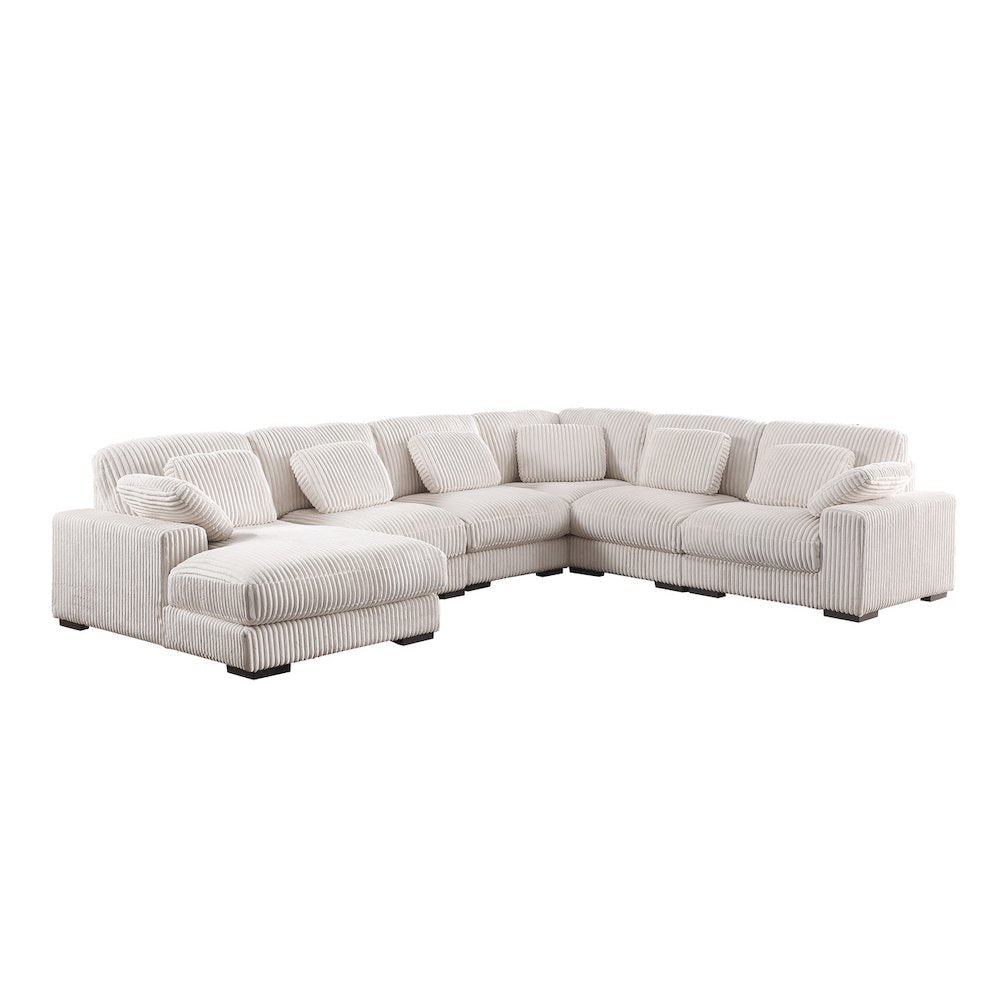 155.5"W Beige Corduroy Modular Corner Sectional Sofa with Left-Facing Chaise