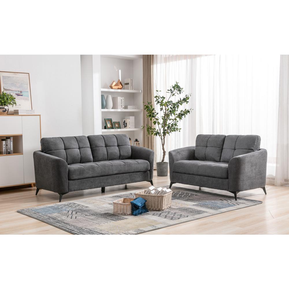 Callie Gray Velvet Fabric Sofa Loveseat Living Room Set