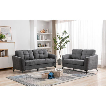 Callie Gray Velvet Fabric Sofa Loveseat Living Room Set
