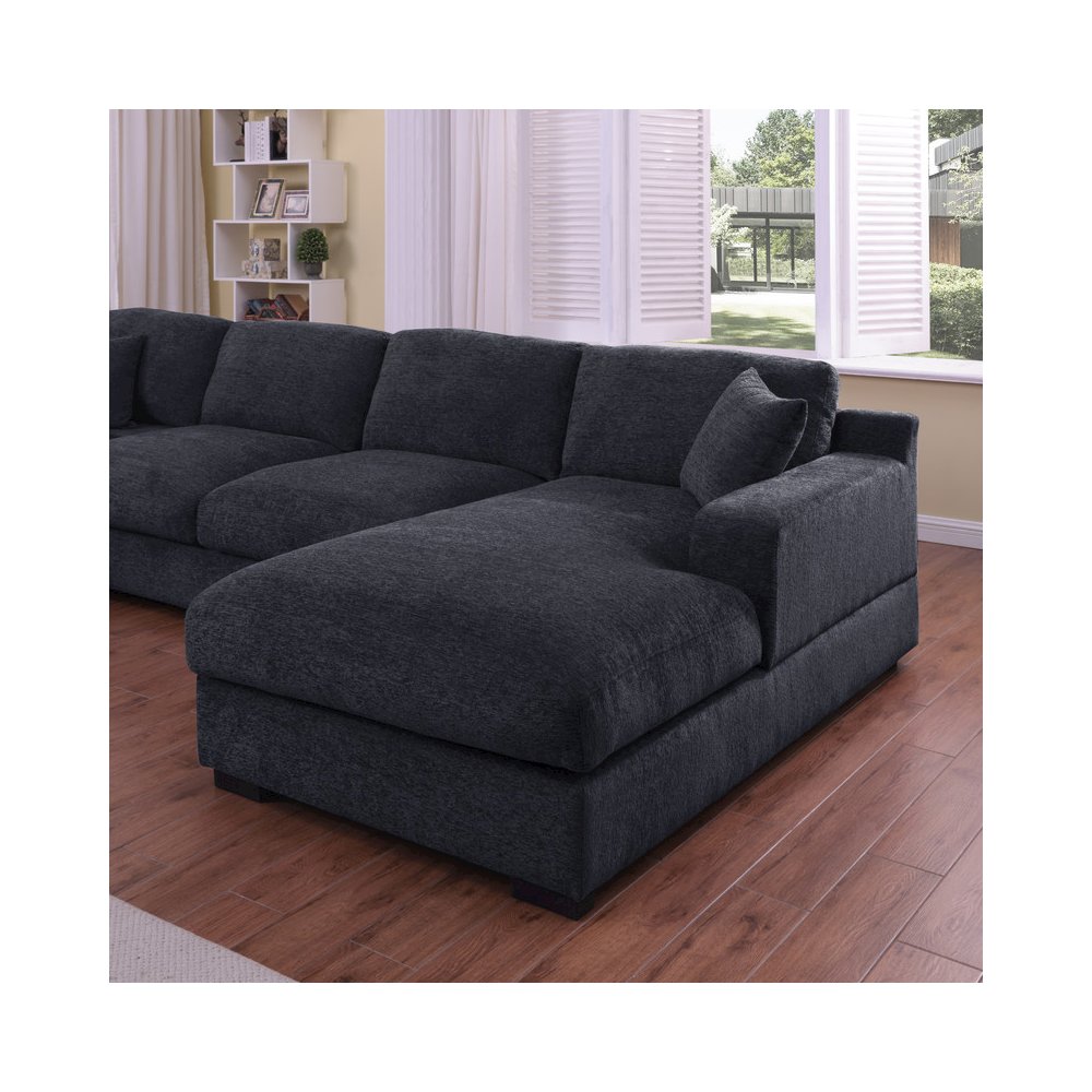 Celine 128"W Charcoal Chenille Fabric Corner Sectional Sofa