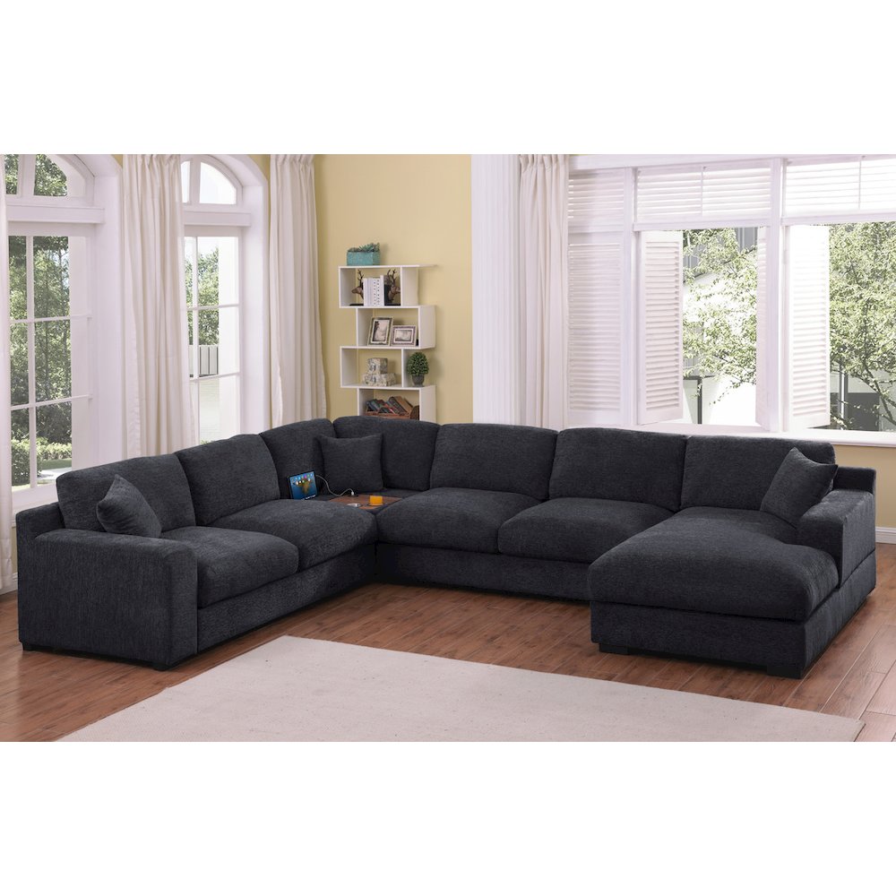 Celine 128"W Charcoal Chenille Fabric Corner Sectional Sofa