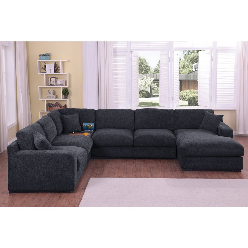 Celine 128"W Charcoal Chenille Fabric Corner Sectional Sofa