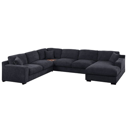Celine 128"W Charcoal Chenille Fabric Corner Sectional Sofa