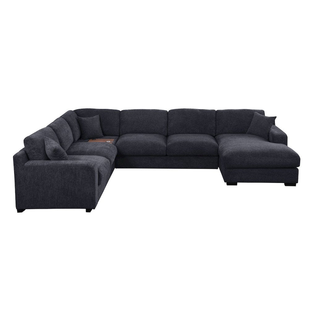 Celine 128"W Charcoal Chenille Fabric Corner Sectional Sofa