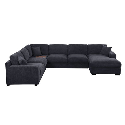 Celine 128"W Charcoal Chenille Fabric Corner Sectional Sofa