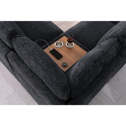 Fabric Corner Sectional Sofa with Right-Facing Chaise, Cupholders