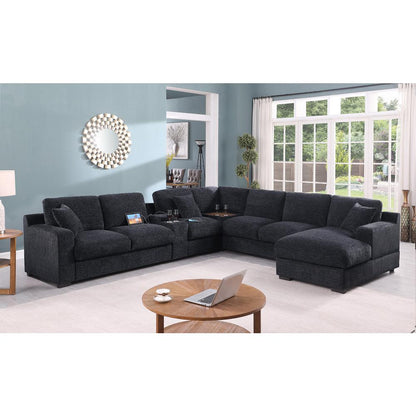 Fabric Corner Sectional Sofa with Right-Facing Chaise, Cupholders