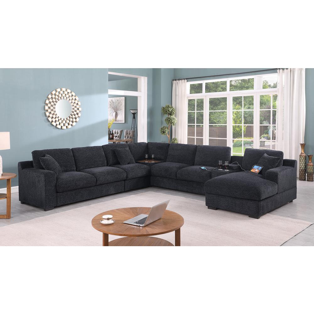 Fabric Corner Sectional Sofa with Right-Facing Chaise, Cupholders