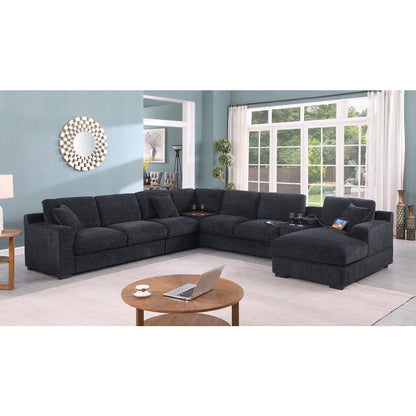 Fabric Corner Sectional Sofa with Right-Facing Chaise, Cupholders