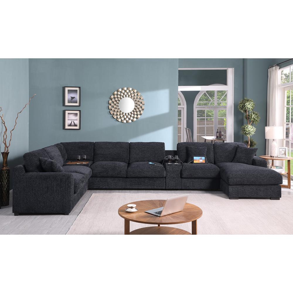 Fabric Corner Sectional Sofa with Right-Facing Chaise, Cupholders