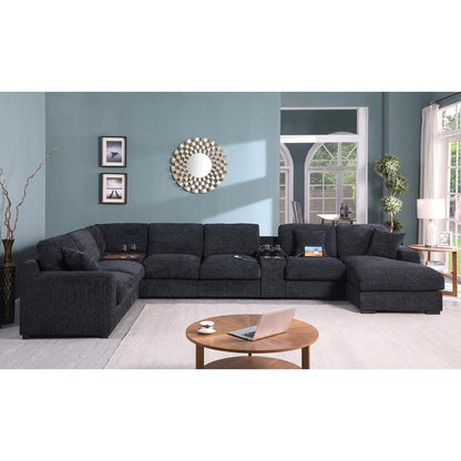 Fabric Corner Sectional Sofa with Right-Facing Chaise, Cupholders