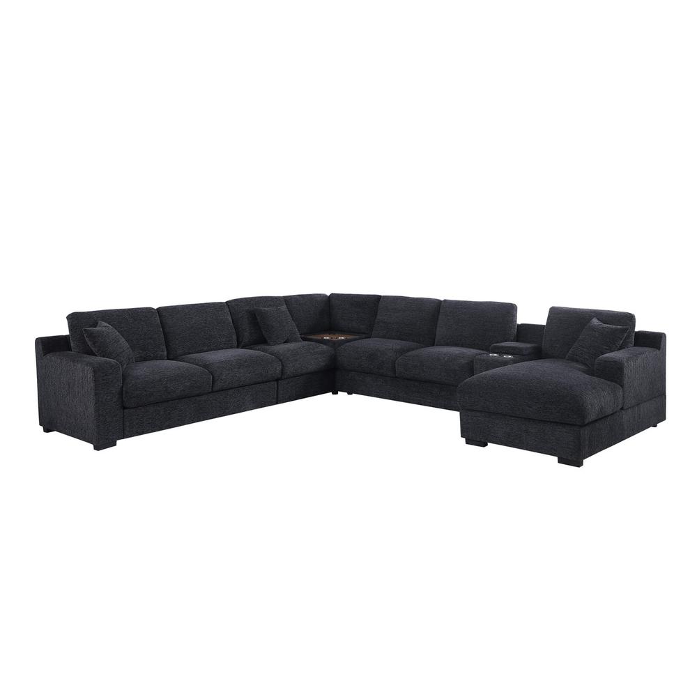 Fabric Corner Sectional Sofa with Right-Facing Chaise, Cupholders