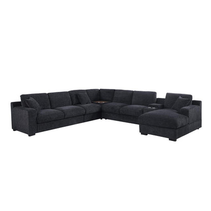 Fabric Corner Sectional Sofa with Right-Facing Chaise, Cupholders