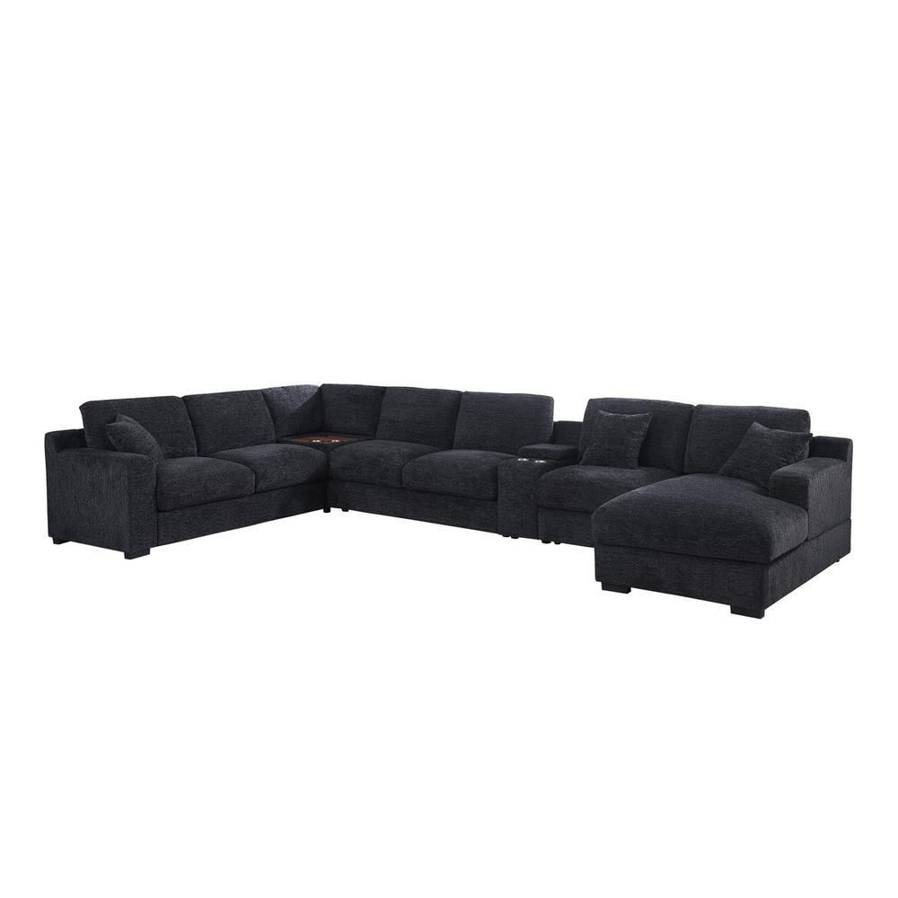 Fabric Corner Sectional Sofa with Right-Facing Chaise, Cupholders